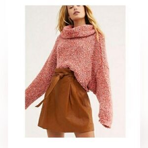 Free people BFF orange multi color oversized cowl neck crop sweater XS